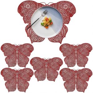 Eryi-Lot De 6 Sets De Table Ajourés En Vinyle Pressé Motif Papillon, Résistants À La Chaleur, Pour Décoration De Fête De Mariage, Halloween, Rouge - Neuf