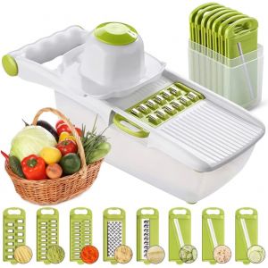 Chenquansarl-Mandoline De Cuisine, Tout En 1 Coupe L&eacute;gumes Multifonctions Avec Acier Inoxydable Lame, Prot&egrave;ge Main, R&eacute;cipient Alimentaire, Professionnelle Trancheuse Pour Julienne Oignon Fruit Tomate - Neuf