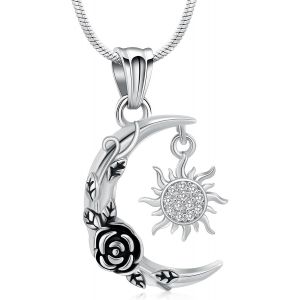 Kal-Collier Fun&eacute;raire En Forme De Croissant De Soleil Et De Lune Pour Cendres, Croissant De Lune, Rose, Bijou De Cr&eacute;mation Pour Homme Et Femme - Neuf