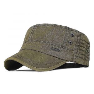 Casquettes Militaires En Coton Lav&eacute; Hommes Cadet Army Cap Design Unique Vintage Flat Top Hatarmy Green - Sjl - Neuf