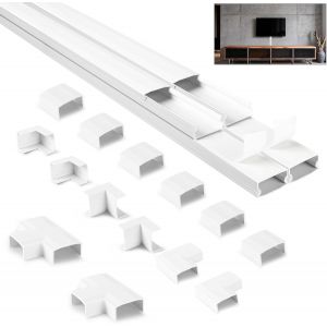 MEVRONISSHOP-Kits de Goulottes, 4M Goulotte Passe Cable, goulotte Electrique, Goulotte Cable Autocollante, goulotte Passe Cable Mural, Cachez et Prot&eacute;gez Les C&acirc;bles Facilement(4PCS L1000mm, B25mm, H1 - Neuf