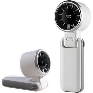Ventilateur Portable à Main, 3600mAh Mini Ventilateur Pliable 180°, Ventilateur Portatif Rechargeable par USB Avec 5 Vitesses Affichage LED Ventilateur Avec Lanière pour Intérieur Extérieur (Blanc) - Neuf