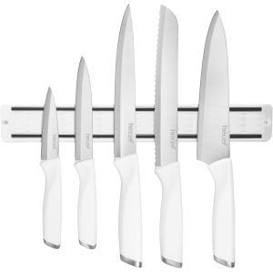 Set Couteaux De Cuisine Avec Porte Couteaux Aimanté, 5 Pièces Couteaux Cuisine Tranchants Avec Barre Aimantée Pour Couteaux, Couteaux Acier Inoxydable Pour La Viande Et Les Légumes (Noir) - Neuf