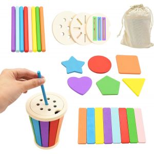 ChenQuanSarl-Jeux Montessori 3+ Ans, 3 En 1 Jeu De Tri Des Couleurs Et Des Formes, Jouet En Bois Pour B&eacute;b&eacute;s, Jeu &Eacute;ducatif D'Apprentis Des Ccouleurs, Jeu De Tri Montessori Avec Sac De Rangement - Neuf