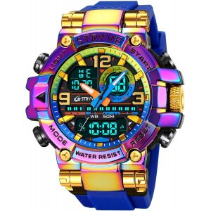 Montre De Sport Tendance Color&eacute;e Pour Homme,Montre Militaire Num&eacute;rique Led &Eacute;tanche &Agrave; 50 M,Montre &Agrave; Quartz Analogique &Agrave; Double Affichage Bracelet En Silicone.[J917] - Neuf