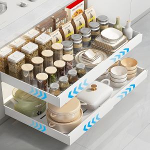 Mevronisshop-Tiroir Coulissant Cuisine, Rangement Coulissant Placard Cuisine, Bac Coulissant Placard Cuisine, Coulisse Tiroir Cuisine Sans Per&ccedil;age, Largeur R&eacute;glable De 32 &Agrave; 53 Cm, Blanc - Neuf