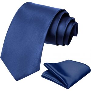 Cravate Homme, 8cm Fete De Classique Cravate & Poche Set Pour Mariage Cravate D'affaires Formelle, Bleu Marine - Neuf