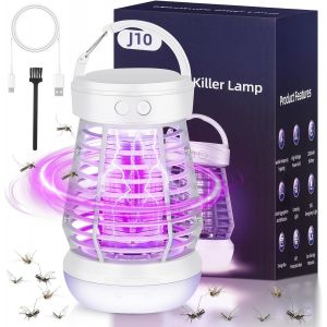 Lampe Anti Moustique,Tue Mouche Electrique avec Lumière de Camping,Lampe Moustique avec Crochet de Suspension pour Intérieur Extérieur et Jardin (Blanc) - Neuf