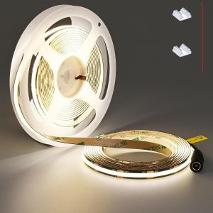 Ruban Led Cob 12v Blanc Naturel 4000k,Pcb Noir,5 Mètre 480 Led/M,4000lm Cri>90,Autocollante,Flexible Et Découpable,Pour Cuisine,Éclairage D'armoires,Salon,Intérieur - Neuf