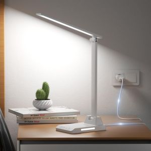 Kalanka-Lampe De Bureau Led, 5 Modes De Couleur 10 Niveaux De Luminosité, Lampes Bureau De Protection Des Yeux, Contrôle Tactile, Alimentation Usb-C, Lampe De Chevet Avec Fonction Minuterie - Blanc - Neuf