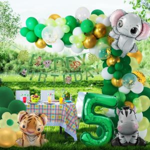 Senior-D&eacute;coration D'Anniversaire 5E Anniversaire Gar&ccedil;on Fille 5 Ans Jungle Animaux De La For&ecirc;t Ballon En Aluminium Ballon Safari D&eacute;coration Pour Anniversaire D'Enfant Motif Animaux Sauvages[L700] - Neuf