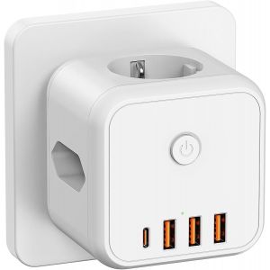 Cube sans câble, avec 4 USB, 3 Prises avec Interrupteur, 7 en 1 USB C Cube Prise, Adaptateur de Prise pour Bureau, Maison, Blanc - Neuf