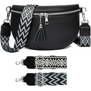 TZF-Sac Banane Femme en Cuir Véritable Sac bandoulière Femme Petit Sacoche Banane Chic Sac a Main Femmes Bandoulieres avec 2 Sangles Larges Réglables et Amovibles - Neuf