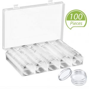 Lot De 100 Capsules Pour Pieces De Monnaie De 30 Mm Avec Boite De Rangement Pour Fournitures De Collection - Neuf