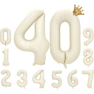 SJZG-Ballon Chiffre 40 Helium Anniversaire Blanc Creme Chiffres 40 Ans Ivoire Ballon Num&eacute;ro 40 An Birthday Xxl 100Cm - Neuf