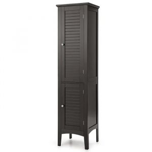 COSTWAY Meuble Colonne de Salle de Bain avec 2 Portes et Rangement &agrave; 5 Niveaux, pour Salle de Bain, Salon, 37 x 37 x 160 cm Marron - Neuf