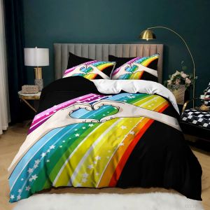 Microfibre Housse Couette X Doux Confortable X Cm Parure Lit Personnes Fille Couple Arc-En-Ciel Housse De Couette Enfant + X Taies D'oreiller Xcm - Neuf