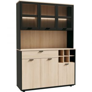 Meuble de cuisine MANTEK - Bahut industriel 122,8 x 41,5 x 183 cm Ch&ecirc;ne/Noir avec LED - Neuf