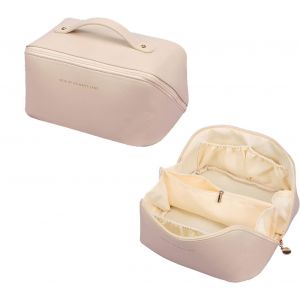 Trousse de maquillage grande capacité pour femme, trousse de toilette avec poignée, trousse de maquillage imperméable en PU, trousse de maquillage pour femme et homme (blanc) - Neuf
