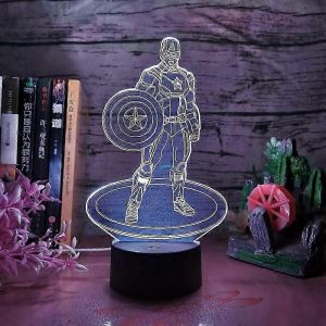 Captain America Veilleuse 3d Lampe Les Avengers Base Noire 3d Led Rgb Multicolore 7 Changement De Couleur - Neuf