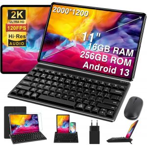 ChenQuanSarl-2025 Tablette Tactile 11 Pouces Android 13 16Gb Ram+256Gb Rom+Tf 1Tb,2K Écran 2000 * 1200,Octa-Core,8600Mah,Wifi 5G,Gps,Bluetooth 5.0,13Mp+5Mp,Corps En Métal,Avec Cas,Gris - Neuf