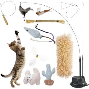 Letnerny-Jouet Interactif 12 En 1 Pour Chat - Jouet Intelligent Pour Chat - Avec Ventouses - Corde À Mâcher Pour Chat - Jouet À Mâcher - Jouet À Mâcher - Plume - Poupée De Cactus - Coussin Couineur - Neuf