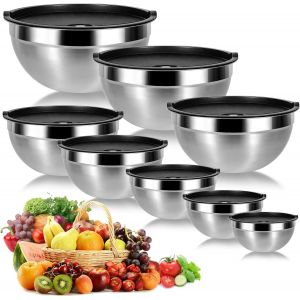 Kalanka-8 Lot De Bol Inox Avec Couvercle, Bols Mélangeurs, Saladier, Bols De Service, Bol Cuisine Multifonctionnel - Neuf
