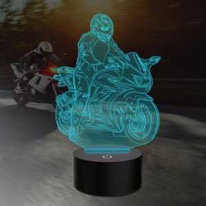 Moto Lampe d'illusion 3D LED veilleuse, 7 couleurs clignotantes USB Toucher Capteur Chambre Lampes de bureau pour Des gamins No&euml;l Anniversaire Cadeaux, D&eacute;coration d'int&eacute;rieur - Neuf