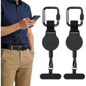 MEVRONISSHOP-2PCS Cordon Securite Telephone, Attache De T&eacute;l&eacute;phone R&eacute;tractable Anti-Chute Cordon Telephone Portable, Attache Telephone Antivol Pour Randonn&eacute;e, Cyclisme, Escalade, Ski, Course &Agrave; Pied - Neuf