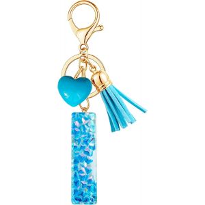 KAL-Porte-Cl&eacute;s Bleu Avec Lettre Porte-Cl&eacute;s Fille Initiale Cadeau Femmes Porte-Cl&eacute;s Coeur D&eacute;corer Pour Sac Sac &Agrave; Dos Porte-Clef Gland Or Porte-Clef Femme A-Z - Neuf
