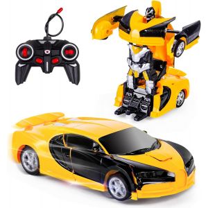 Transform Jouets Voiture Télécommandée Pour Enfants,Voiture Radiocommandée Robot Course Rc Cars Toy Cadeau Garcon 4 5 6 7 8 9 10+ Ans Jaune - Neuf