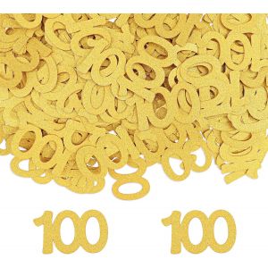 Lot de 100 confettis d&iquest;&iquest;coratifs pour 100 ans - Grand format - 4,9 x 2,8 cm - Paillettes - D&iquest;&iquest;coration de table dor&iquest;&iquest;e - 100e anniversaire - Pour homme et femme - Neuf