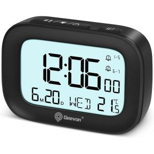 KAL-Réveil Numérique Lcd, Horloge De Table À Piles, Affichage De La Température, Fonction Snooze, Mode Week-End, Fonction De Verrouillage, Réveil De Voyage Numérique, Portable, Multilingue (Noir) - Neuf