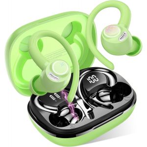 KAL-Ecouteurs Bluetooth Sans Fil Sport, 2025 Headphones 5.4 Hifi Stéréo, Ecouteurs Sans Fil Avec Enc Mic, Ecouteur Pour Courir, Ip7 Étanche Écouteur, 40H, Oreillette Sans Fil, Casque Écran Led, Vert - Neuf