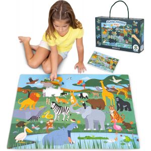 MDY-Puzzle Geant Enfant 48 Pieces - | Grand Puzzle Enfant Animaux Jungle | Jouet Garcon Fille Floor Jigsaw XXL | Grande Taille Jigsaw Cadeau Garçon Educatif 2 3 4 5 6 7 8 Ans Anniversaire Noel - Neuf
