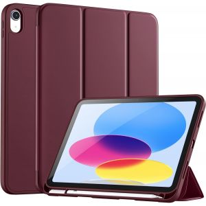 Kal-Coque Pour Ipad (A16) 11&egrave;me G&eacute;n&eacute;ration 11 Pouces 2025/Ipad 10&egrave;me G&eacute;n&eacute;ration 10,9 Pouces 2022, Housse &Eacute;tui Arri&egrave;re Flexible En Tpu Antichoc, Veille/R&eacute;veil Automatique, Rouge Vin - Neuf