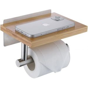 HOMEHENG - PORTE ROULEAU DE PAPIER TOILETTE AVEC ETAG&Egrave;RE EN BAMBOU NATUREL - Neuf