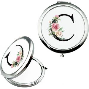 KAL-Petit Miroir De Maquillage Personnalisé - Cadeau De Future Mariée - Cadeau De Fiançailles - Cadeau Personnalisé De A À Z Pour Femme - Cadeau D'Anniversaire (C) - Neuf