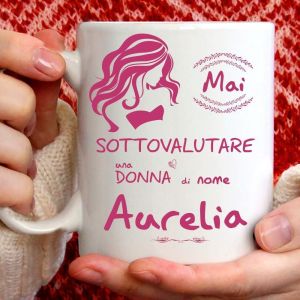 Eryi-Mug Aurelia Amusant Pour Petit-Déjeuner, Thé, Tisana, Café, Cappuccino. Gadget Tasse Personnalisée : Ne Sous-Estimer Pas Une Femme De Nomaurelia. Également Comme Idée Cadeau Originale Et Amusant - Neuf