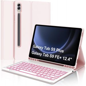 Coque Clavier Pour Samsung Galaxy Tab S9 Fe+/Tab S9 Fe Plus 12.4"" 2023 - Azerty Français Clavier Rétro-Éclairé Magnétique Détachable Bluetooth Pour Samsung Tab S9 Fe+/S9 Plus 12.4"", Rose - Neuf
