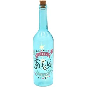 Kal-Bouteille Décorative En Verre Happy Birthday Avec 5 Led, 7 X 7 X 29 Cm, Bouteille Lumineuse Bleue, 29 Cm W-10025726 - Neuf
