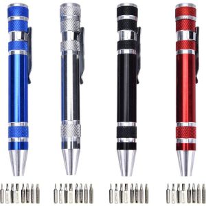 KAL-4 Sets Set De Tournevis Tournevis Aimanté Tournevis Pen 8 En 1 Mini Tournevis Précision Kit Stylo À Bille Design Kit De Réparation Fendue Portable Pour Laptop Montre Bijou Jouets Lunettes Etc - Neuf