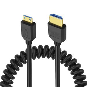 CFRY-Câble enroulé 8K Mini HDMI vers HDMI 2.1 Mini HDMI mâle vers HDMI mâle Ressort Bidirection Câble adaptateur prise en charge 8K @ 60Hz 4K @ 120Hz 48Gbps pour appareil photo/caméscope/latop - Neuf