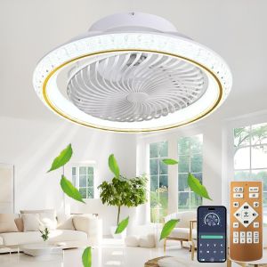 SUBZONAL-Ventilateur de plafond Silencieux avec lumière, Plafonnier Ventilateur Rotatif à 360°, 72W Dimmable Lampe Ventilateur avec Télécommande et APP, LED Ventilateur Pour Salon, Chambre, Doré, 49c - Neuf