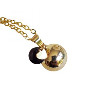 Bola De Grossesse Dor&eacute; &iquest; Plaqu&eacute; Or Jaune Avec Breloque C?ur Et Sequin Noir &iquest; Cr&eacute;ation Artisanale Na&iuml;ris Bijoux &iquest; Bijou Femme Enceinte Avec Cha&icirc;ne Longue - Neuf