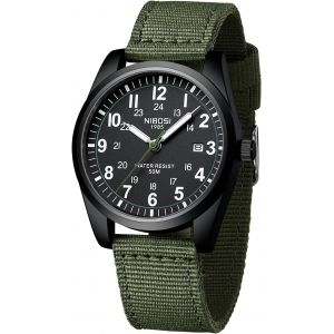 Eryi-Montre Pour Homme - Montre Militaire À Quartz Analogique - Montre D'affaires Étanche - Montre À Quartz Avec Date - Bracelet En Nylon - Neuf