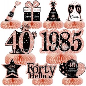 Lot De 9 Décorations Pour Femme-En Forme De Nid D'abeille Rose-Décoration De Table D'anniversaire 40e Anniversaire-Fournitures De Décoration De Fête D'anniversaire Pour Femme - Neuf