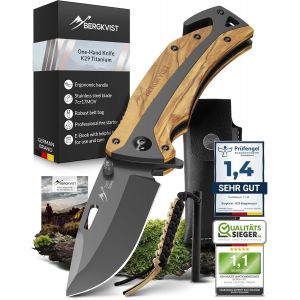 K29 Couteau Pliant Titanium-Couteau De Survie 3-En-1 Avec Brise-Vitre Et Coupe-Ceinture-Primé Par Le Bronze A' Design Award-Avec Pierre À Feu & Étui - Neuf