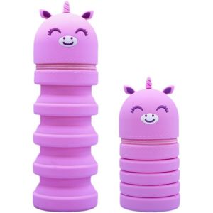 MAA-Trousse à Crayon Télescopique, Étui à Crayons Rétractable, Stand up Pencil Case pour Etudiants et Fourniture Scolaire, Kawaii Trousse 2 en 1 en Silicone Trousse Enfant Licorne - Neuf