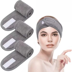 Bandeau De Maquillage 3 Pièces, Bandeau Pour Cheveux, Bandeau Pour Soins Du Visage, Bandeaux De Bain Beauté, Bandeau Spa, Pour Spa, Yoga, Maquillage Et Soins Du Visage (Gris) - Neuf